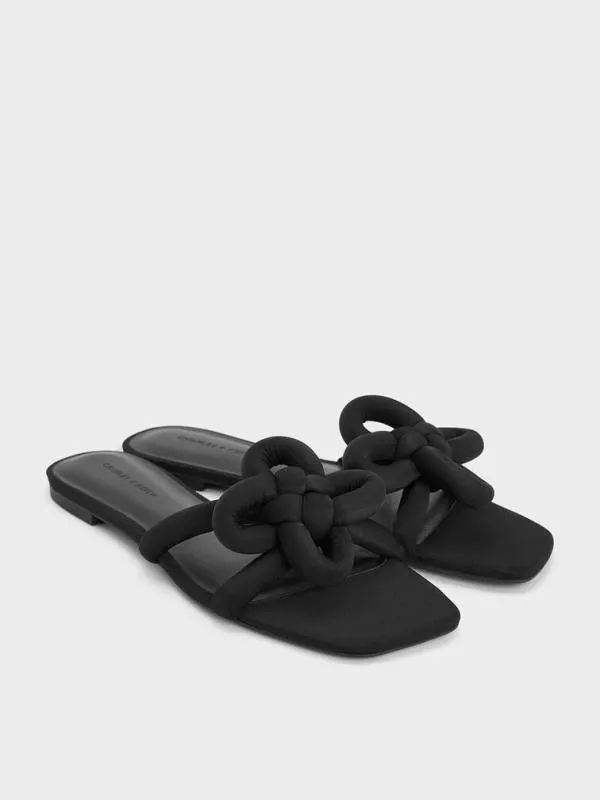 Women CloverKnot Slide Sandals 8211 Black Textured CHARLES and KEITH Sandals