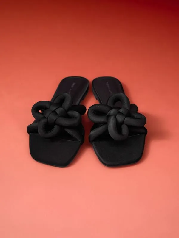 Women CloverKnot Slide Sandals 8211 Black Textured CHARLES and KEITH Sandals