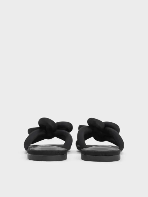 Women CloverKnot Slide Sandals 8211 Black Textured CHARLES and KEITH Sandals
