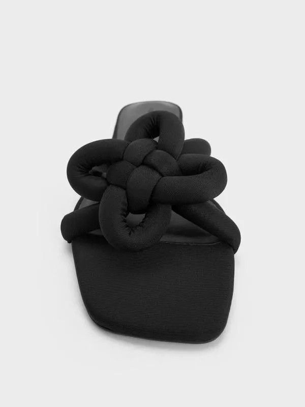 Women CloverKnot Slide Sandals 8211 Black Textured CHARLES and KEITH Sandals