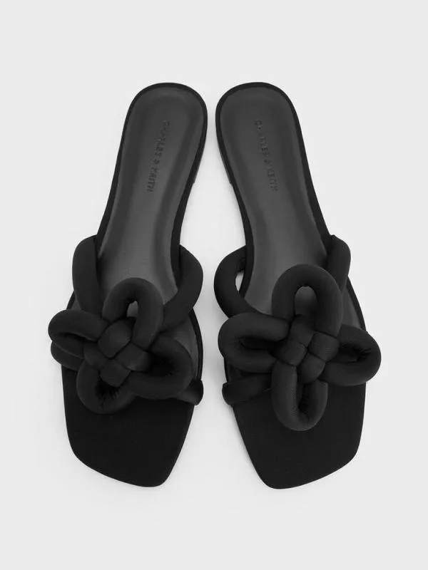 Women CloverKnot Slide Sandals 8211 Black Textured CHARLES and KEITH Sandals