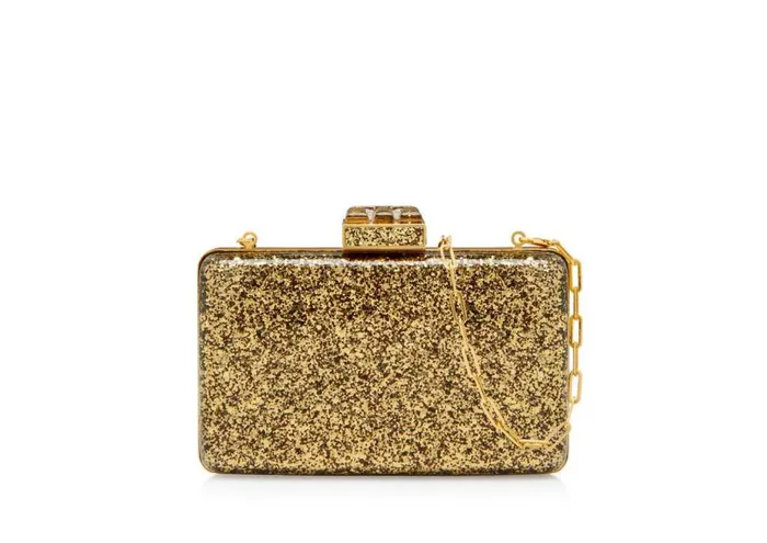 Women Clutches Tom Ford Glitter Plexiglass 001 Lock Minaudiere Gold