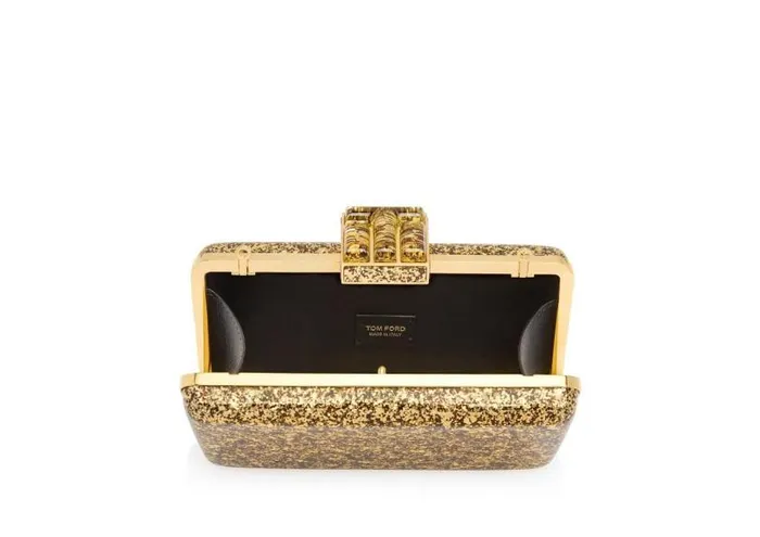 Women Clutches Tom Ford Glitter Plexiglass 001 Lock Minaudiere Gold Women Clutches Tom Ford Glitter Plexiglass 001 Lock Minaudiere Gold
