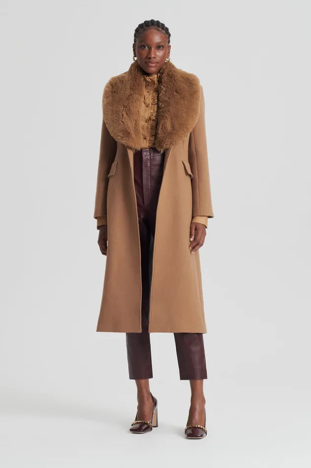 Women Coats Scanlan Theodore FAUX FUR COLLAR COAT CAMEL