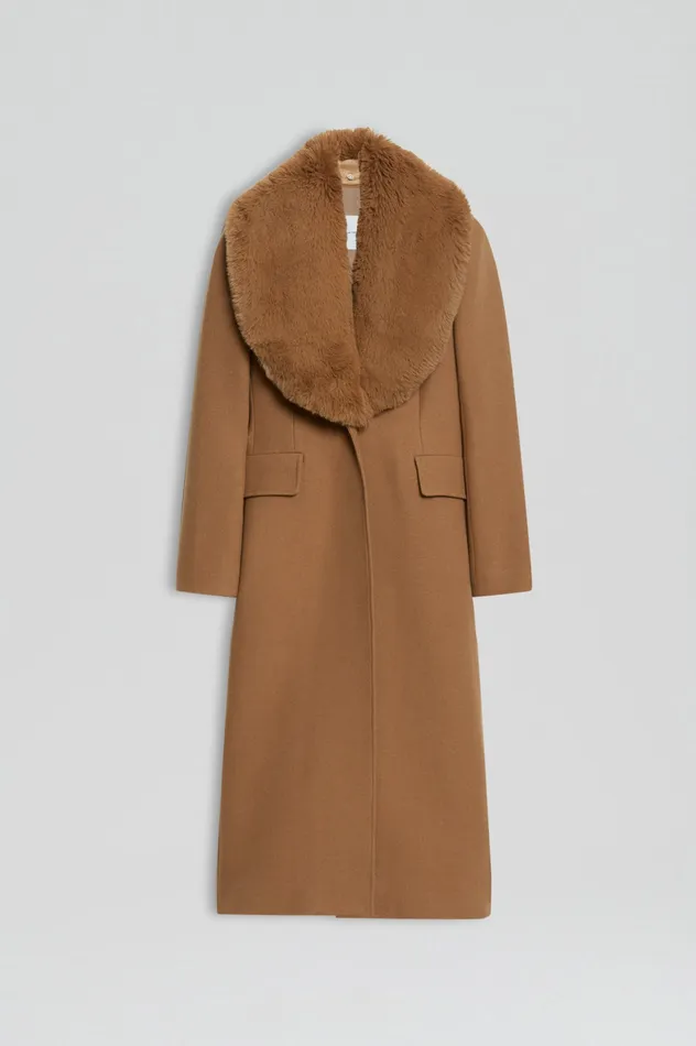 Women Coats Scanlan Theodore FAUX FUR COLLAR COAT CAMEL Women Coats Scanlan Theodore FAUX FUR COLLAR COAT CAMEL
