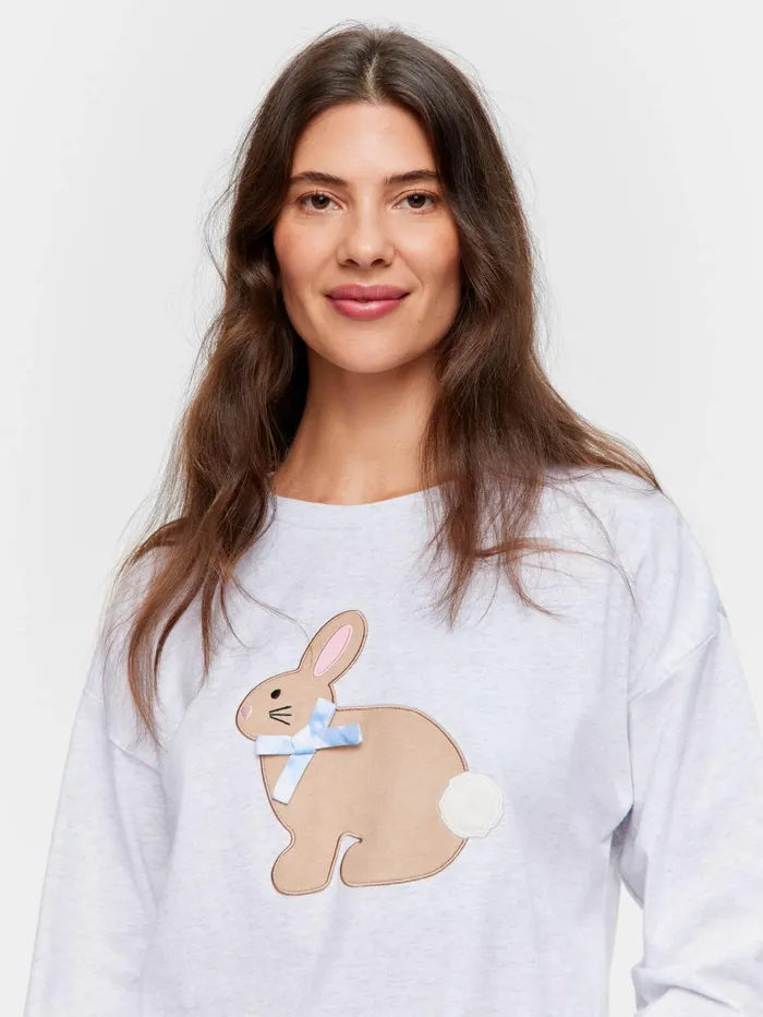 Women Crafty Bunny Long Sleeve Top Grey Marle Peter Alexander Tops
