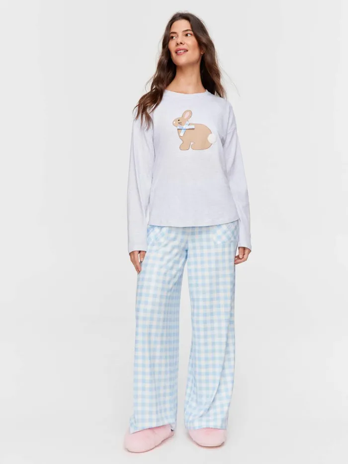 Women Crafty Bunny Long Sleeve Top Grey Marle Peter Alexander Tops
