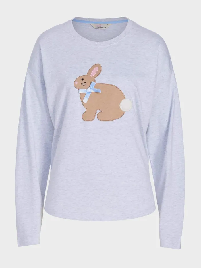Women Crafty Bunny Long Sleeve Top Grey Marle Peter Alexander Tops