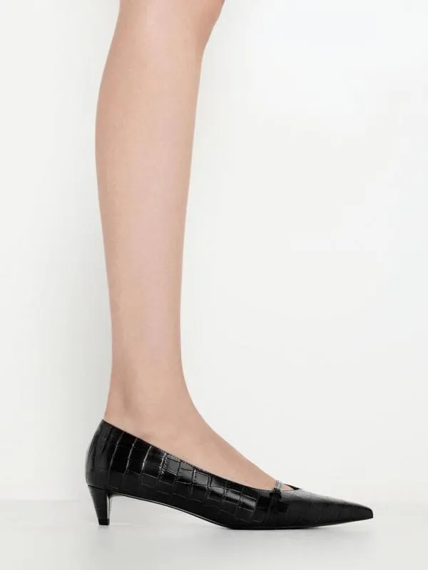 Women CrocEffect Buckled PointedToe KittenHeel Pumps 8211 Animal Print Black CHARLES and KEITH Heels