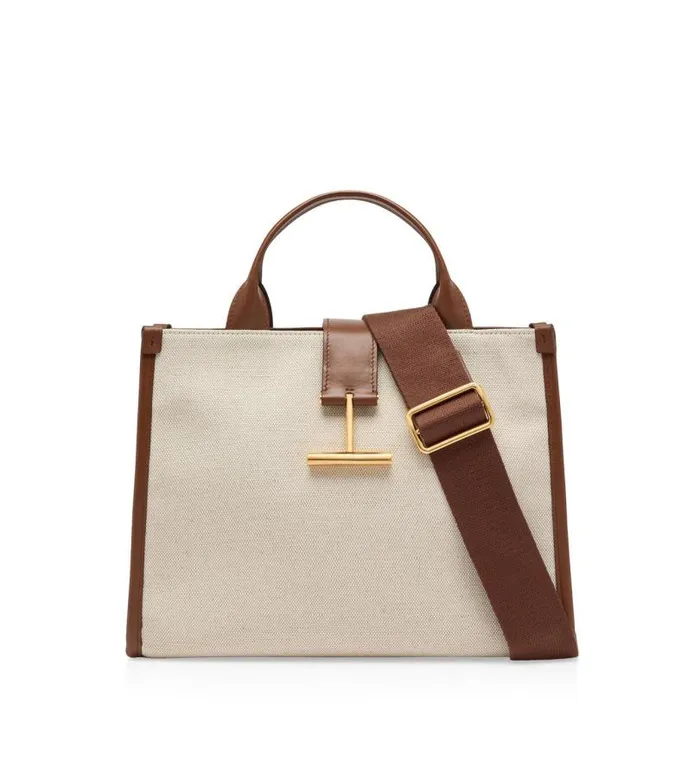 Women Cross Body Bags Tom Ford Canvas And Leather Tara Medium Top Handle Rope Tan