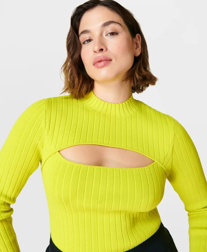 Women Cutaway Knitted Top Acid Yellow Sweaty Betty Knitwear