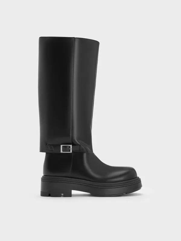 Women Davis Buckled FoldOver Boots 8211 Black CHARLES and KEITH Boots