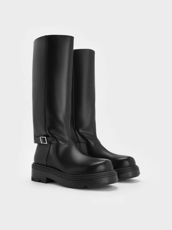 Women Davis Buckled FoldOver Boots 8211 Black CHARLES and KEITH Boots