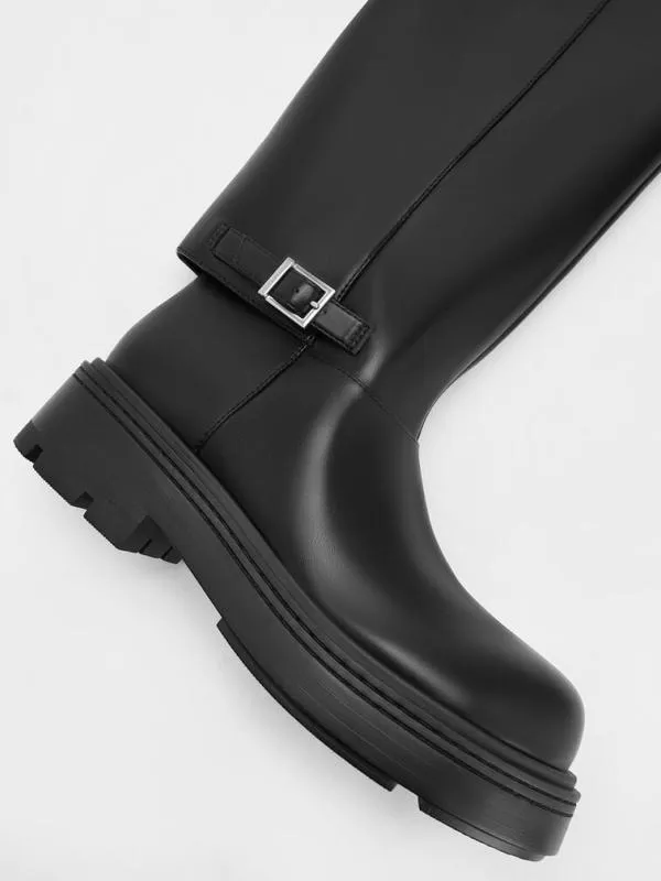Women Davis Buckled FoldOver Boots 8211 Black CHARLES and KEITH Boots