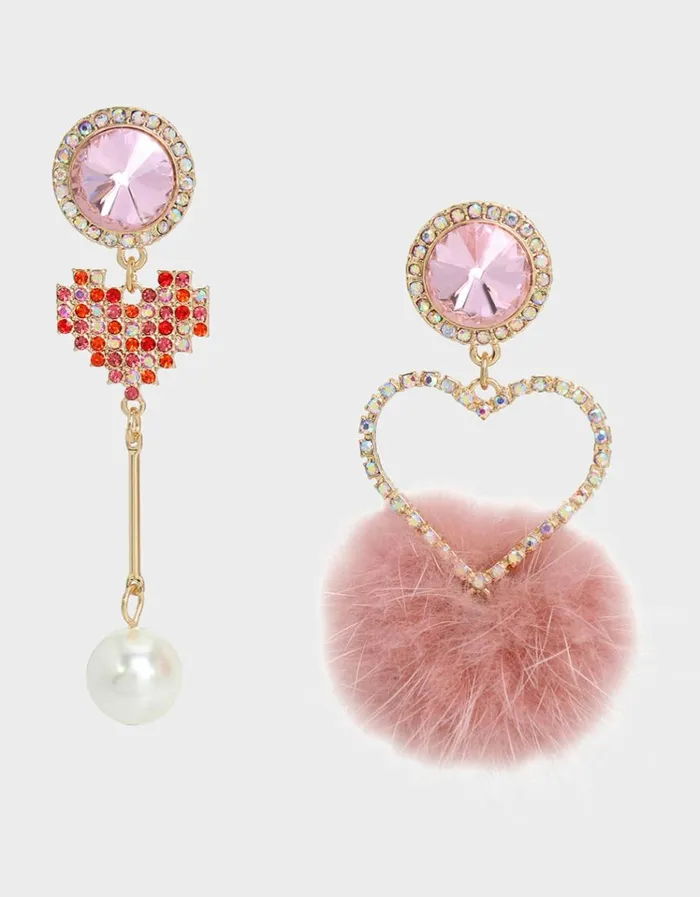 Women DEAR BETSEY MISMATCH PUFF EARRINGS PINK Betsey Johnson