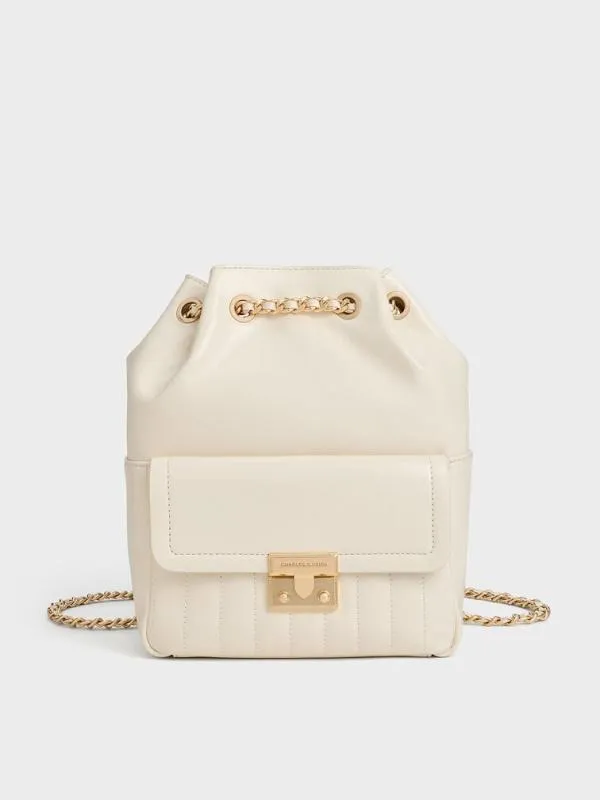 Women Donna CrinkleEffect Backpack 8211 Cream CHARLES and KEITH Backpacks
