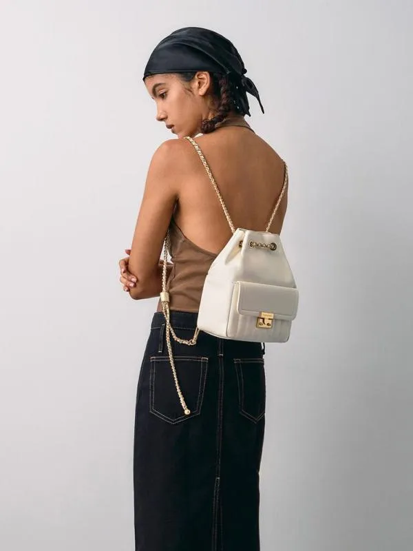 Women Donna CrinkleEffect Backpack 8211 Cream CHARLES and KEITH Backpacks