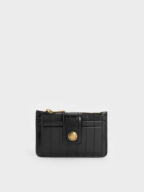 Women Donna CrinkleEffect Panelled Card Holder 8211 Black CHARLES and KEITH Card Holders