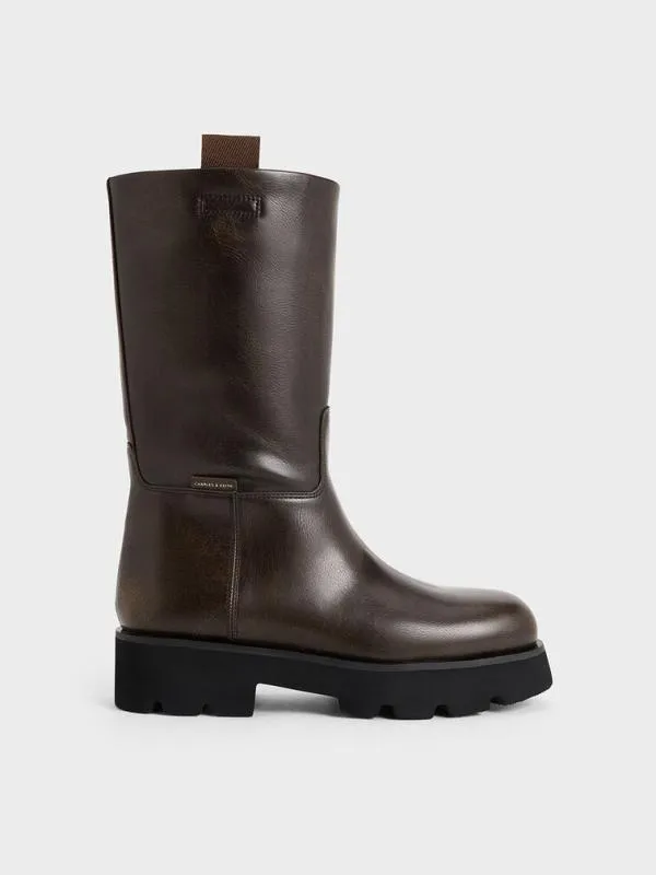 Women Double PullTab Calf Boots 8211 Dark Brown CHARLES and KEITH Boots