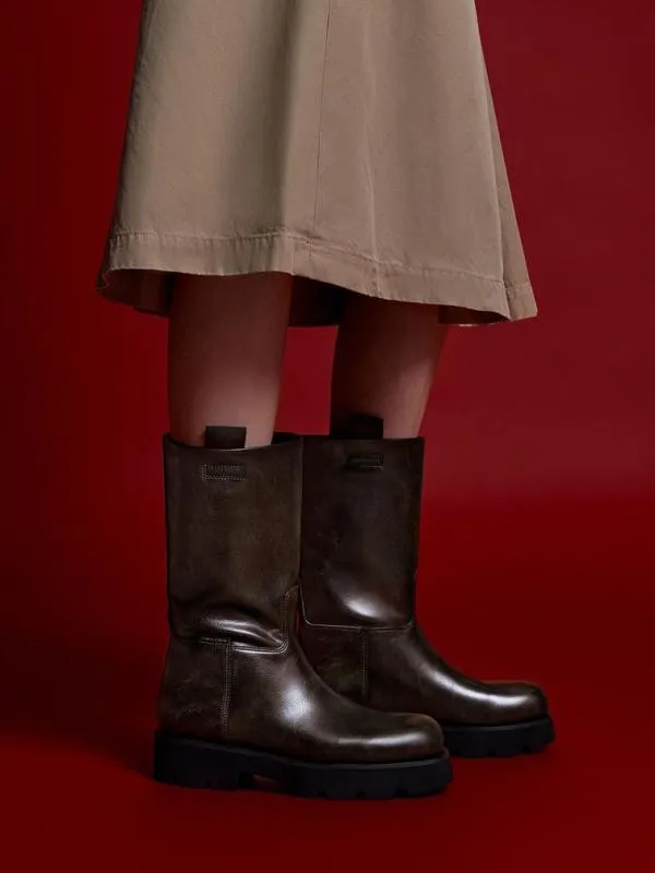 Women Double PullTab Calf Boots 8211 Dark Brown CHARLES and KEITH Boots