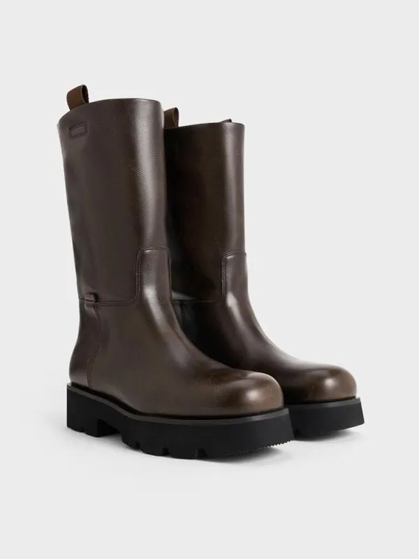 Women Double PullTab Calf Boots 8211 Dark Brown CHARLES and KEITH Boots