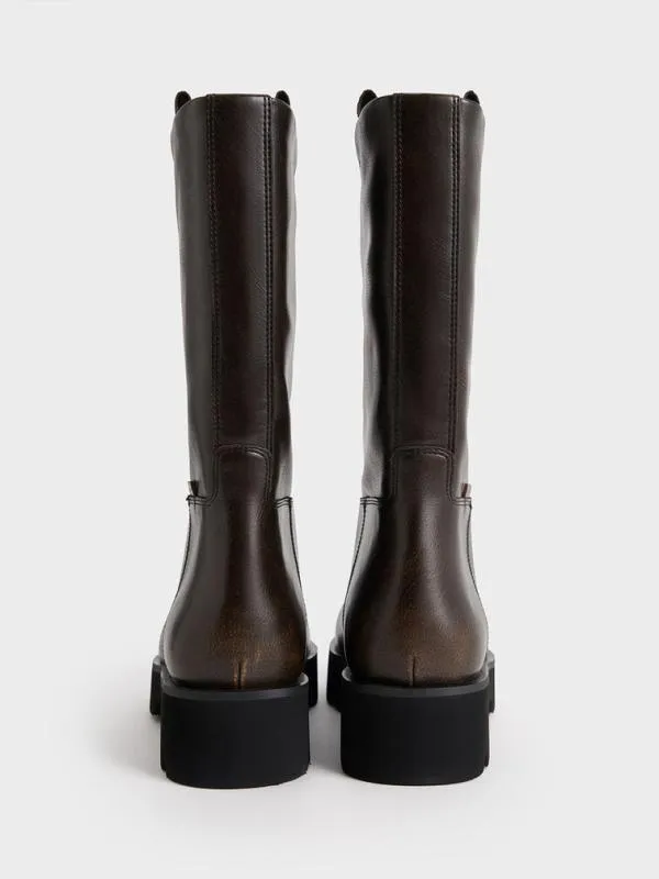 Women Double PullTab Calf Boots 8211 Dark Brown CHARLES and KEITH Boots