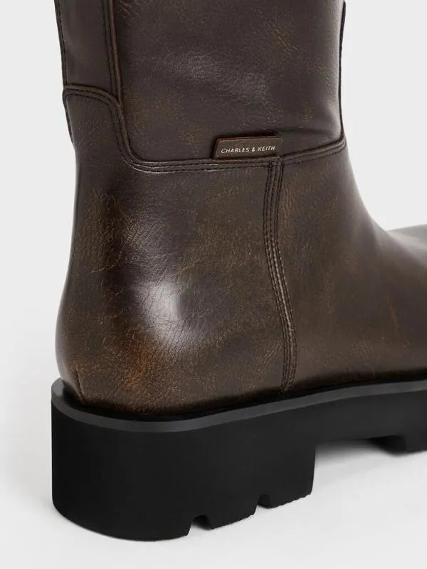 Women Double PullTab Calf Boots 8211 Dark Brown CHARLES and KEITH Boots