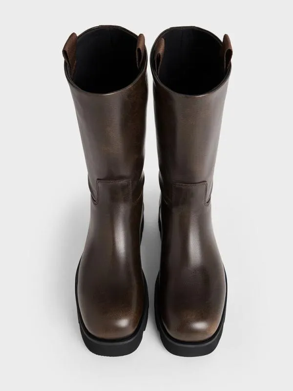 Women Double PullTab Calf Boots 8211 Dark Brown CHARLES and KEITH Boots