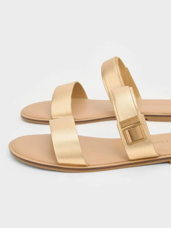 Women Dove Metallic DoubleStrap Sandals 8211 Gold CHARLES and KEITH Sandals