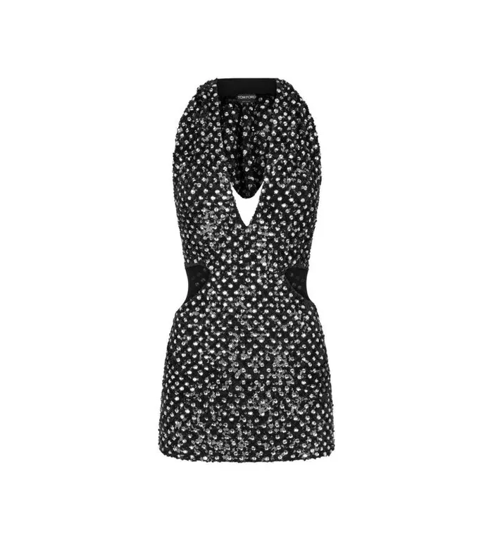 Women Dresses Tom Ford Embroidered Hooded Mini Dress Black Crystal