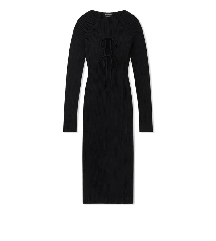 Women Dresses Tom Ford Silk Cotton Stretch LaceUp Dress Black