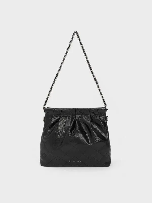 Women Duo Chain Handle Shoulder Bag 8211 Noir CHARLES and KEITH Slouchy Bags