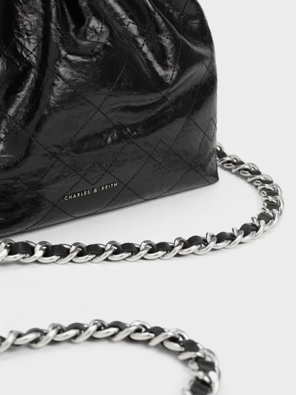 Women Duo Chain Handle Shoulder Bag 8211 Noir CHARLES and KEITH Slouchy Bags