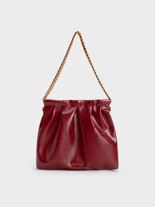 Women Duo Double Chain Hobo Bag 8211 Burgundy CHARLES and KEITH Hobo Bags