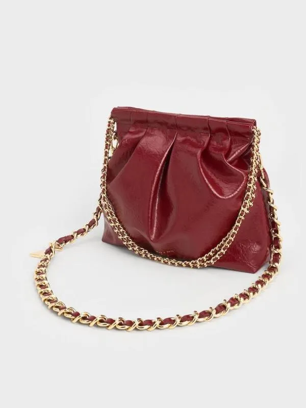 Women Duo Double Chain Hobo Bag 8211 Burgundy CHARLES and KEITH Hobo Bags