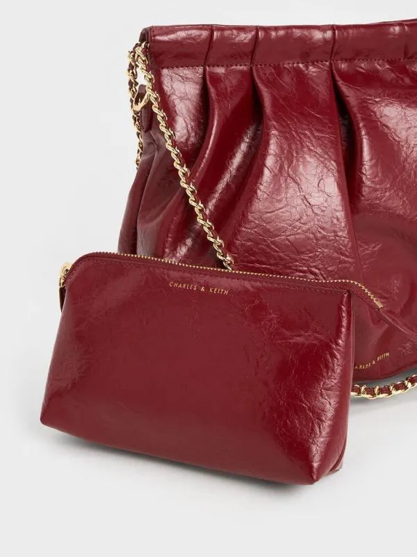 Women Duo Double Chain Hobo Bag 8211 Burgundy CHARLES and KEITH Hobo Bags