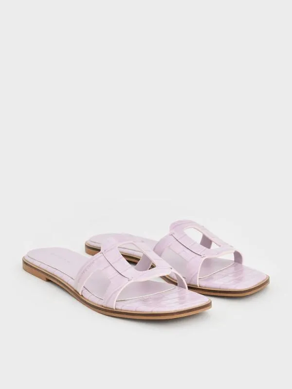 Women Easley CrocEffect CutOut Slide Sandals 8211 Animal Print Lilac CHARLES and KEITH Sandals Women Easley CrocEffect CutOut Slide Sandals 8211 Animal Print Lilac CHARLES and KEITH Sandals