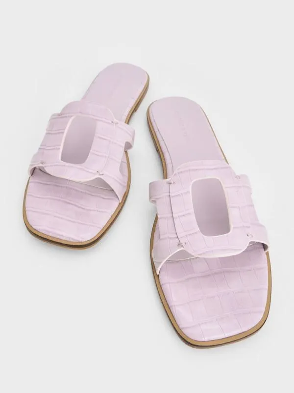 Women Easley CrocEffect CutOut Slide Sandals 8211 Animal Print Lilac CHARLES and KEITH Sandals Women Easley CrocEffect CutOut Slide Sandals 8211 Animal Print Lilac CHARLES and KEITH Sandals