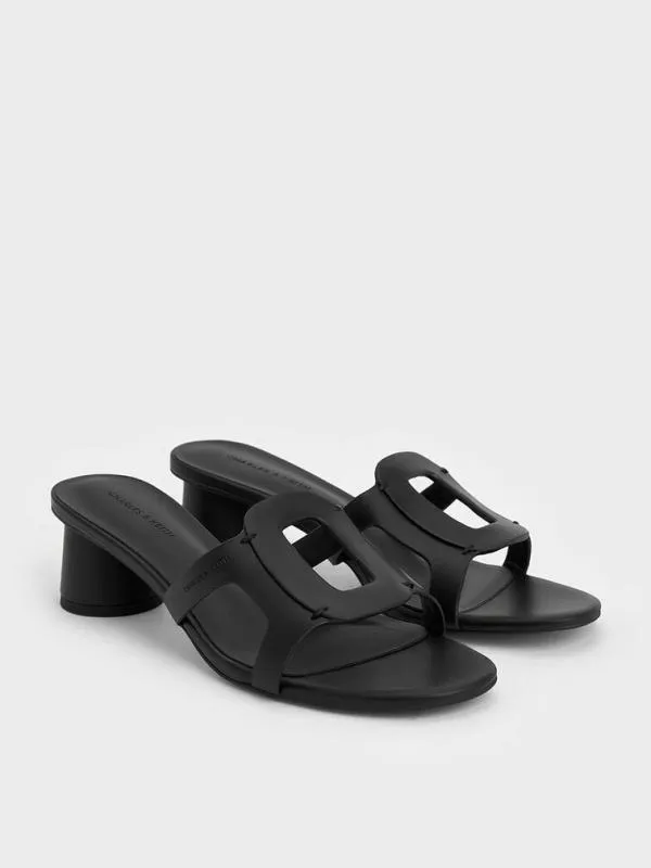 Women Easley CutOut Heeled Sandals 8211 Black CHARLES and KEITH Heels