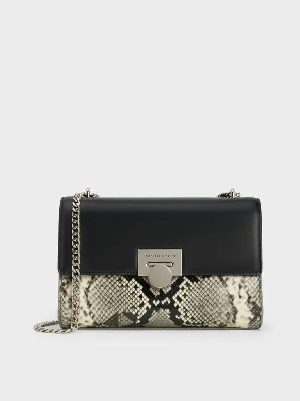 Women Ebba Snake Print ChainStrap Bag 8211 Multi CHARLES and KEITH Crossbody Bags Women Ebba Snake Print ChainStrap Bag 8211 Multi CHARLES and KEITH Crossbody Bags