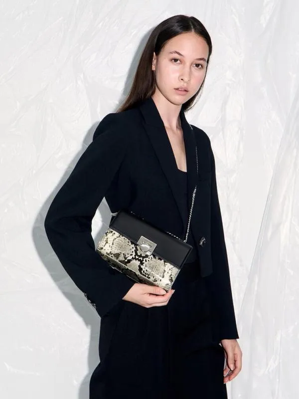 Women Ebba Snake Print ChainStrap Bag 8211 Multi CHARLES and KEITH Crossbody Bags