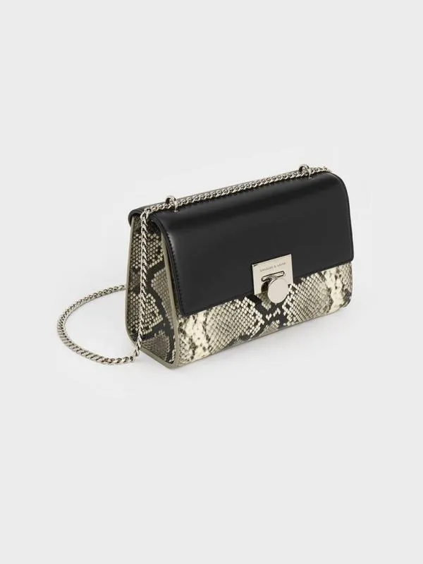 Women Ebba Snake Print ChainStrap Bag 8211 Multi CHARLES and KEITH Crossbody Bags