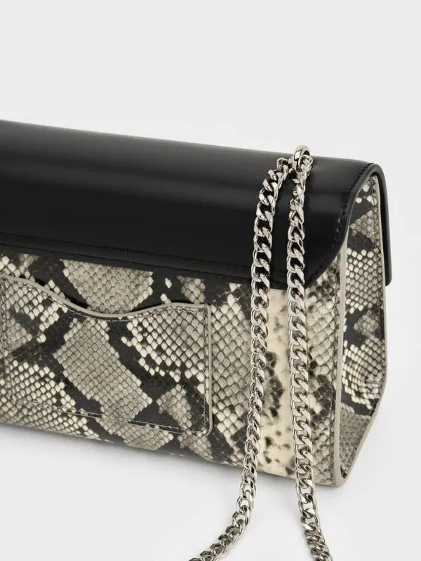 Women Ebba Snake Print ChainStrap Bag 8211 Multi CHARLES and KEITH Crossbody Bags