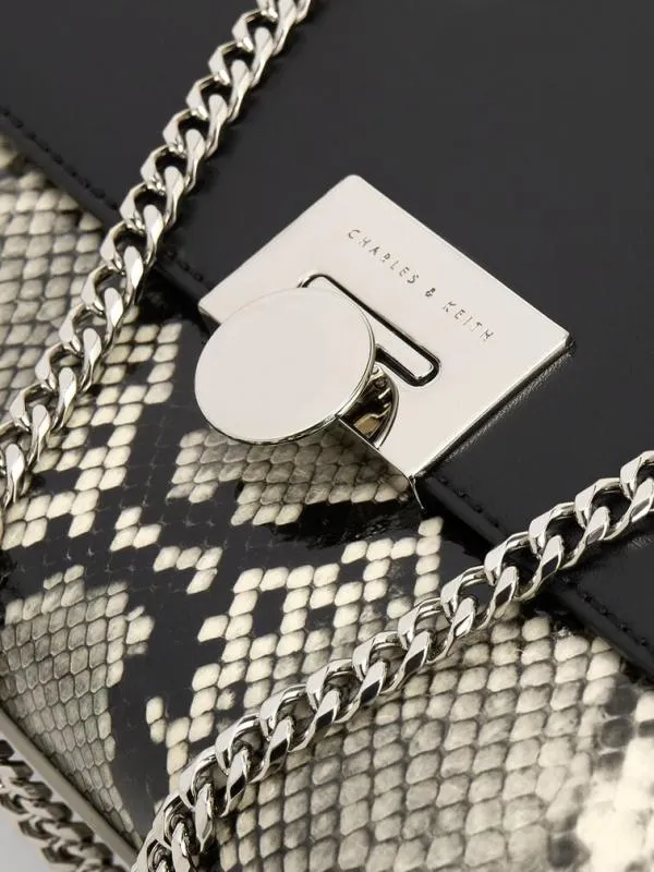 Women Ebba Snake Print ChainStrap Bag 8211 Multi CHARLES and KEITH Crossbody Bags