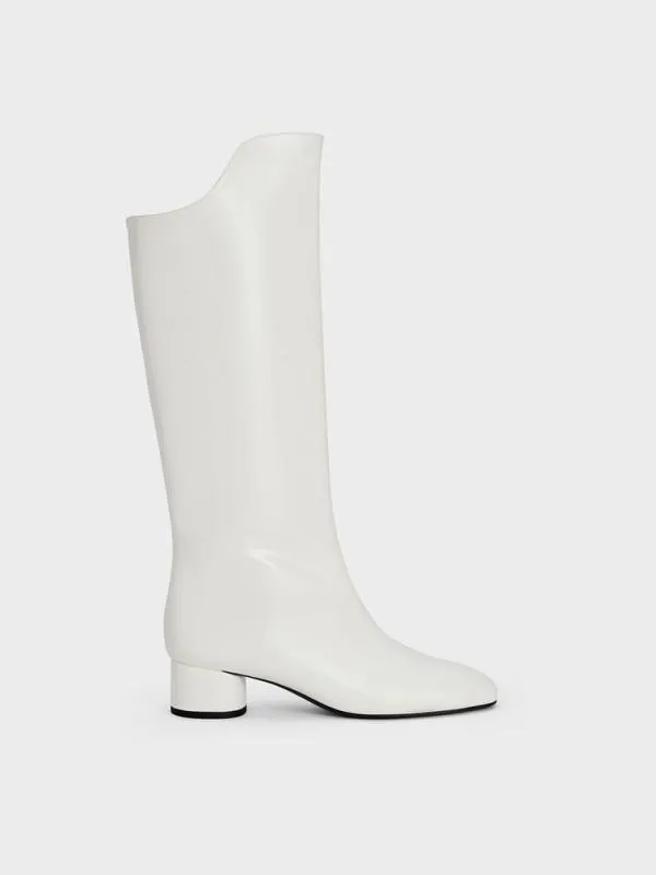 Women Elongated SquareToe KneeHigh Boots 8211 White CHARLES and KEITH Boots
