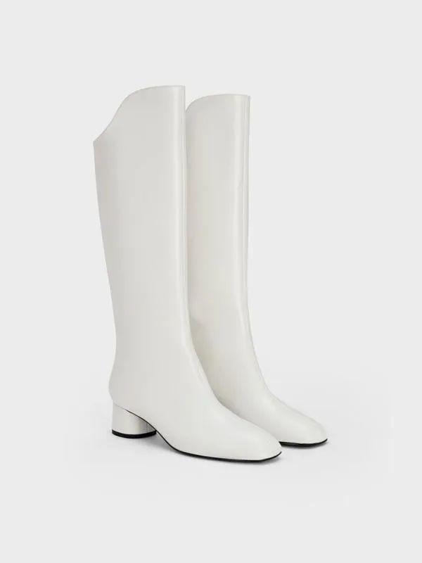 Women Elongated SquareToe KneeHigh Boots 8211 White CHARLES and KEITH Boots