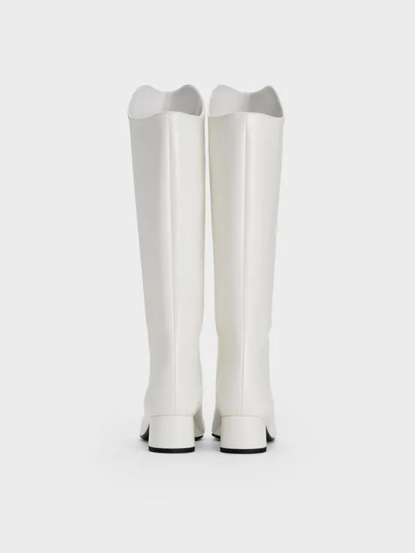 Women Elongated SquareToe KneeHigh Boots 8211 White CHARLES and KEITH Boots