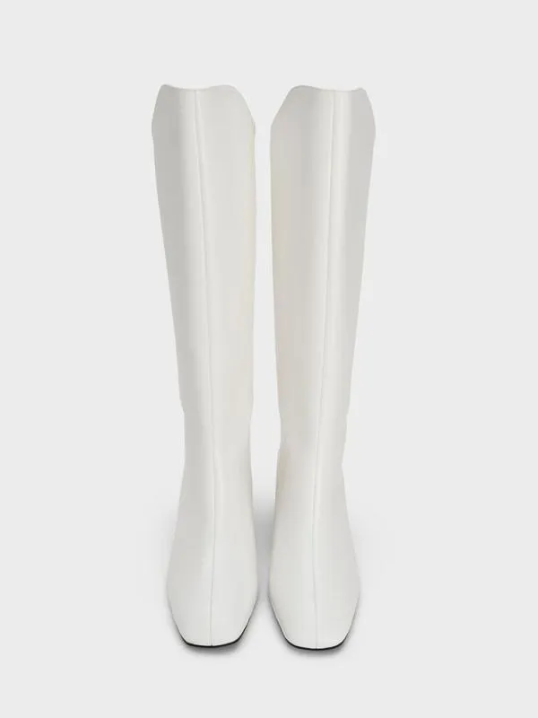 Women Elongated SquareToe KneeHigh Boots 8211 White CHARLES and KEITH Boots