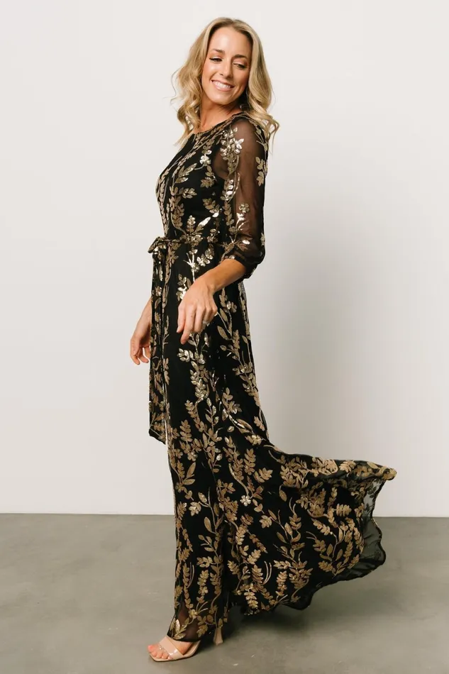 Women Embellished Sequin Baltic Born Destiny Sequin Maxi Dress Black Gold Women Embellished Sequin Baltic Born Destiny Sequin Maxi Dress Black Gold