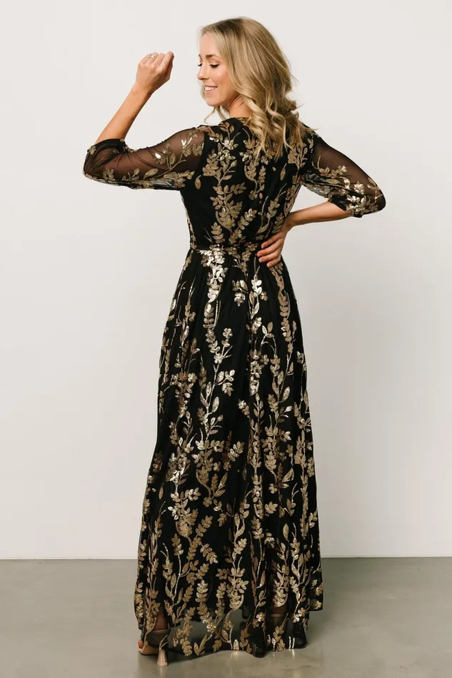Women Embellished Sequin Baltic Born Destiny Sequin Maxi Dress Black Gold Women Embellished Sequin Baltic Born Destiny Sequin Maxi Dress Black Gold